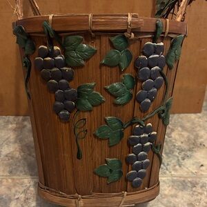 Rustic Brown and Green Grape Motif Basket